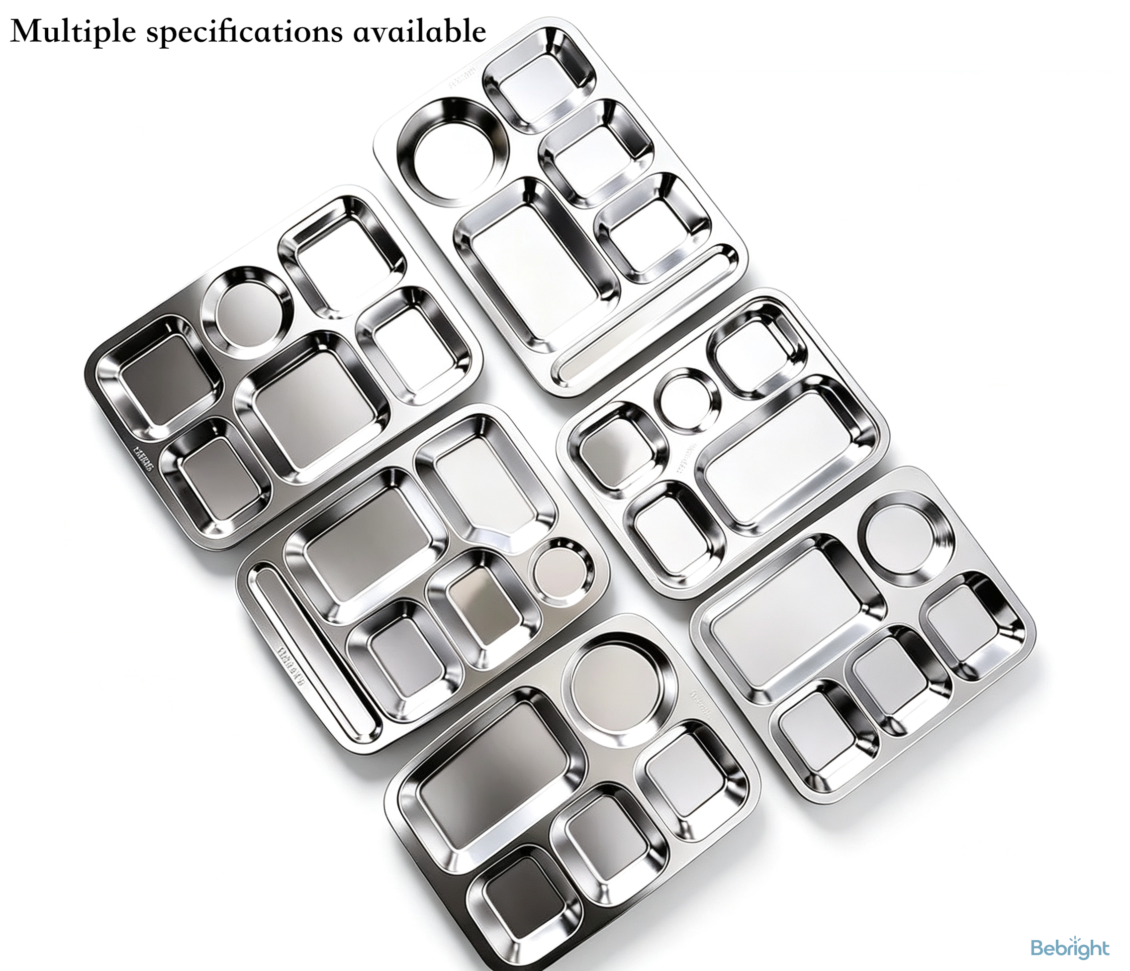 Stainless Steel Rectangular Divided Plates Tray 5 Sections Dinner Plates for Adults Kids School Pick